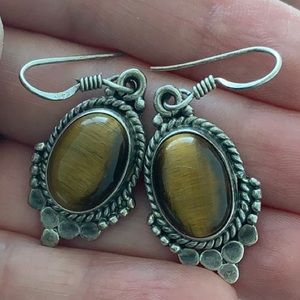 Protective Tiger Eye Silver Earings